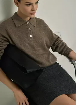 Джемпер-поло на пуговицах, Коричневый