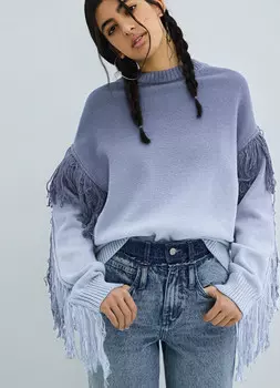 Джемпер с эффектом деграде и бахромой, Синий