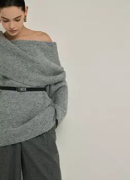 Джемпер с открытыми плечами, Серый