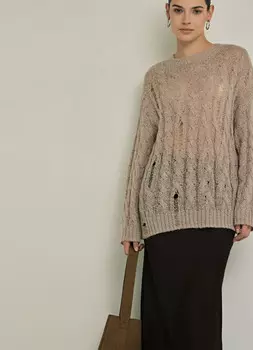Джемпер с рваным дизайном и косами, Бежевый