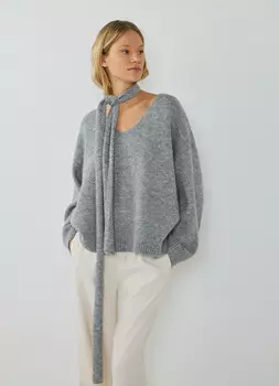 Джемпер с шарфом, Серый