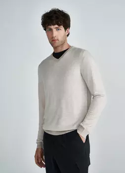 Джемпер с V-образным вырезом, Бежевый