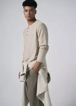 Джемпер с вырезом хенли, Бежевый
