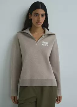 Джемпер с воротником на молнии, Бежевый