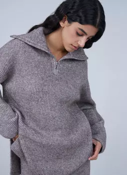 Джемпер с воротником на молнии, Бежевый