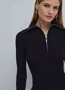 Джемпер с воротником на молнии, Черный