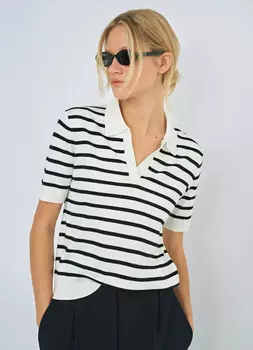 Джемпер с воротником-поло, Белый