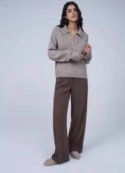 Джемпер с воротником поло, Бежевый