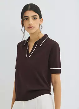 Джемпер с воротником-поло, Коричневый