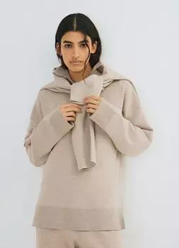 Джемпер с воротником-стойкой на молнии, Бежевый