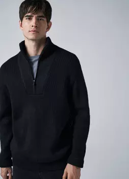 Джемпер с воротником-стойкой на молнии, Черный