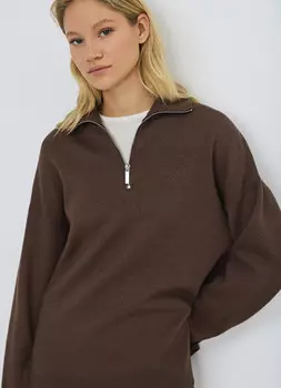 Джемпер с воротником-стойкой на молнии, Коричневый