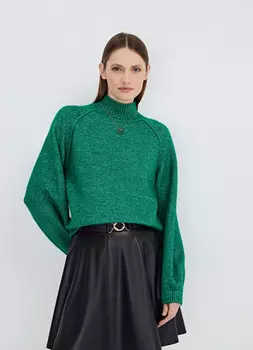Джемпер с воротником-стойкой, Зеленый