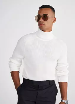 Джемпер с высоким воротником-стойкой, Белый