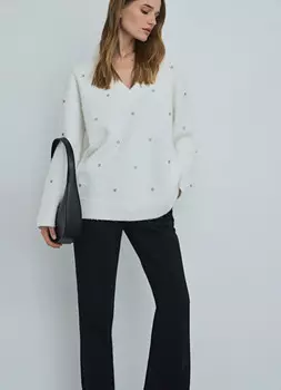 Джемпер со стразами, Белый