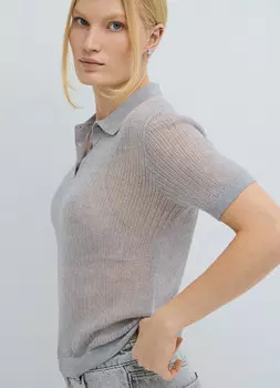 Джемпер структурной вязки с воротником-поло, Серый