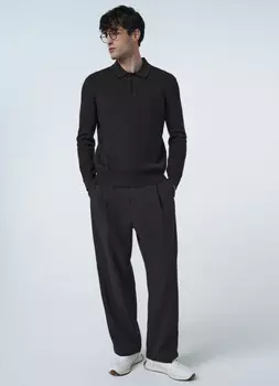 Джемпер текстурной вязки с воротником-поло, Коричневый