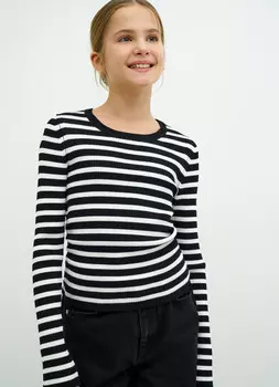 Джемпер в полоску с завязками для девочек, Черный