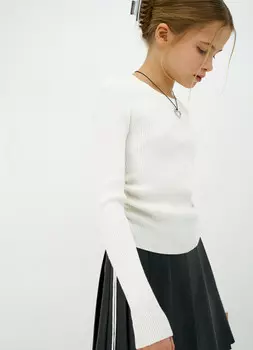 Джемпер в рубчик с завязками для девочек, Белый