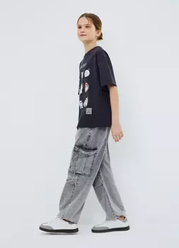 Джинcы оверсайз для девочек, Серый