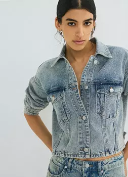 Джинсовая куртка со стразами, Голубой