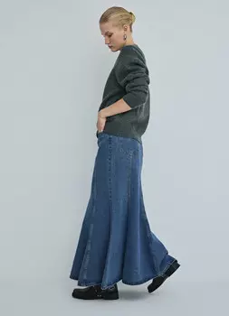 Джинсовая миди-юбка годе, Синий