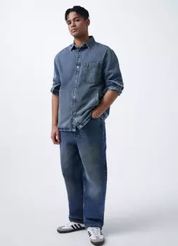 Джинсовая рубашка на кнопках, Голубой