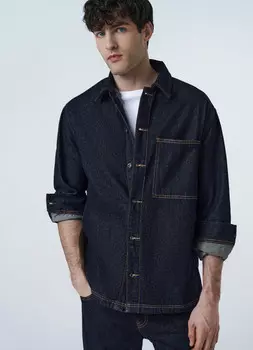 Джинсовая рубашка на пуговицах, Синий