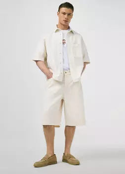 Джинсовая рубашка с коротким рукавом, Белый