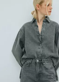 Джинсовая рубашка со стразами, Серый