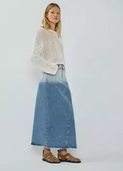 Джинсовая юбка макси с эффектом деграде, Синий