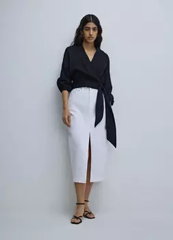 Джинсовая юбка миди, Белый