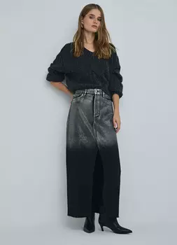 Джинсовая юбка миди с блестящим напылением, Черный