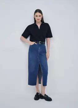 Джинсовая юбка миди, Синий