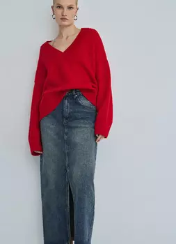 Джинсовая юбка миди, Синий