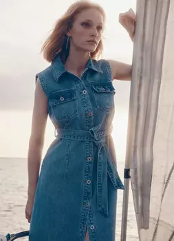 Джинсовое платье миди, Голубой