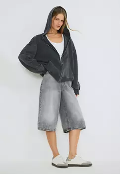 Джинсовые шорты-бермуды с высокой посадкой, Серый