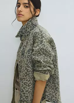 Джинсовый жакет с леопардовым принтом, Синий