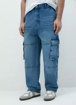 Джинсы Baggy с карго-карманами, Голубой