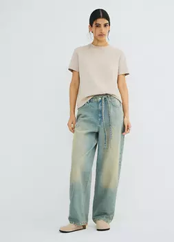Джинсы Barrel с тонким поясом, Голубой