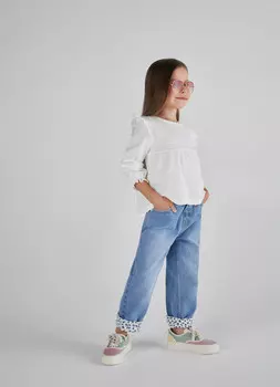 Джинсы Mom на трикотажной подкладке для девочек, Синий