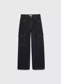 Джинсы с карго-карманами для девочек, Черный