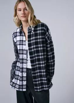 Фланелевая рубашка из комбинации тканей, Черный