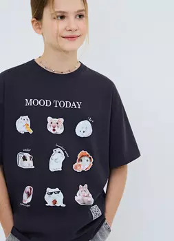 Футболка c AR-принтом для девочек, Серый