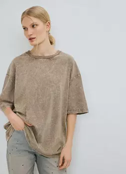 Футболка оверсайз с эффектом стирки, Бежевый