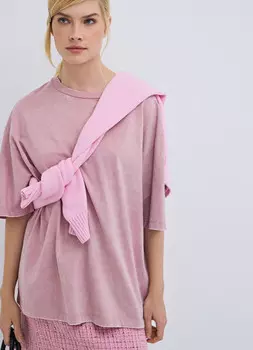 Футболка оверсайз с эффектом стирки, Розовый