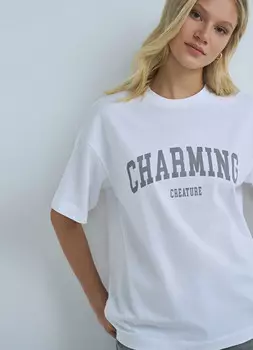 Футболка оверсайз с принтом, Белый