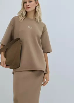 Футболка оверсайз с принтом, Бежевый