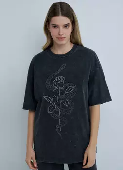 Футболка оверсайз с принтом, Серый