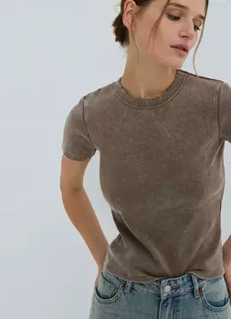 Футболка с эффектом стирки, Бежевый